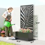 Metal Planter Box with Trellis, Raised Garden Bed with Trellis Large Leaf Cut-Out Privacy Screen for Climbing Plants - Image 3