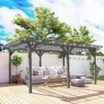 12' x 16' Outdoor Pergola, Wood Gazebo Grape Trellis with Stable Structure for Climbing Plant Support, Gray - Image 2