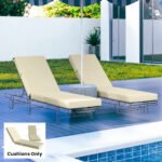 Set of 2 Chaise Lounge Cushion, 4" Thick Outdoor Lounge Chair Cushions with Ties for Patio, 21" x 72 ", Cream White - Image 2