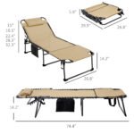 Folding Chaise Tanning Lounge Chair w/ 5-level Reclining Back, Reading Hole, Side Pocket, Headrest, Beige - Image 3