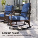 3 Piece Wicker Patio Furniture Set, Outdoor PE Rattan Rocking Chairs with Coffee Table, Cushions for Porch, Brown - Image 4