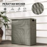 17-Gallon Small Deck Box, Wicker Outdoor Storage Box with Acacia Wood Top for Patio Cushions and Garden Tools, Gray - Image 7