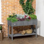 Wooden Raised Garden Bed, Elevated Planter Box Stand with 8 Slots and Open Shelf, Dark Gray - Image 2