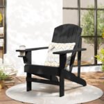 Oversized Adirondack Chair, Outdoor Fire Pit and Porch Seating, Classic Log Lounge w/ Built-in Cupholder, Black - Image 2