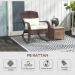 Adirondack Chair, Outdoor Wicker Rocking Chair with High Back, Seat Cushion, and Pillow for Porch, Balcony, Cream White - Image 7