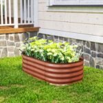 3.4' x 2' x 1' Galvanized Raised Garden Bed Kit, Metal Planter Box with Safety Edging, Brown - Image 8