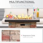 32 Inch Outdoor Propane Gas Fire Pit Table, 50,000 BTU Auto-Ignition Square Faux Ledge Stone Gas Firepit with Lava Rocks and Rain Cover, CSA Certification, Brown - Image 4