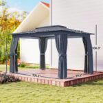 10' x 12' Outdoor Patio Gazebo, Soft Top Gazebo Canopy Shelter with Curtains, Netting, Steel Frame, Hooks - Image 3
