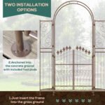 7' Metal Garden Arbor, Garden Arch with Gate, Fleur De Lis Motif, Latching Doors, Planter Shelves for Climbing Vines, Ceremony, Weddings, Party, Garden, Backyard, Lawn, Brown - Image 7