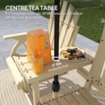 2-Seat Wooden Garden Bench with Table, Umbrella Hole, High Backrest, Armrests for Backyard, Patio, Garden, Natural Wood - Image 5