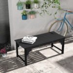 Slatted Wooden Garden Bench, Curved Seat Front Porch Bench, Black - Image 2