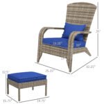 Wicker Adirondack Chair Fire Pit Chair w/ Ottoman & Cushions, Blue - Image 3