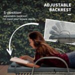 Outdoor Chaise Lounge, 5-Level Adjustable Backrest Rattan Pool Lounge Chair with Wheels, Cushion & Headrest, Black - Image 6
