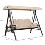3-Seat Patio Swing Chair, Outdoor Porch Swing Glider with Adjustable Canopy, Removable Cushion, Pillows and Side Trays, for Garden, Poolside, Backyard, Beige - Image 3