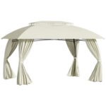 10' x 13' Outdoor Gazebo Patio Gazebo Canopy, Double Vented Roof, Steel Frame, Curtain Sidewalls, Sun Shade Shelter for Garden, Lawn, Backyard, Deck, Beige