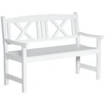 2-Seater Wooden Garden Bench, 4FT Outdoor Patio Loveseat with Unique X-Shape Back for Yard, Lawn, Porch, White
