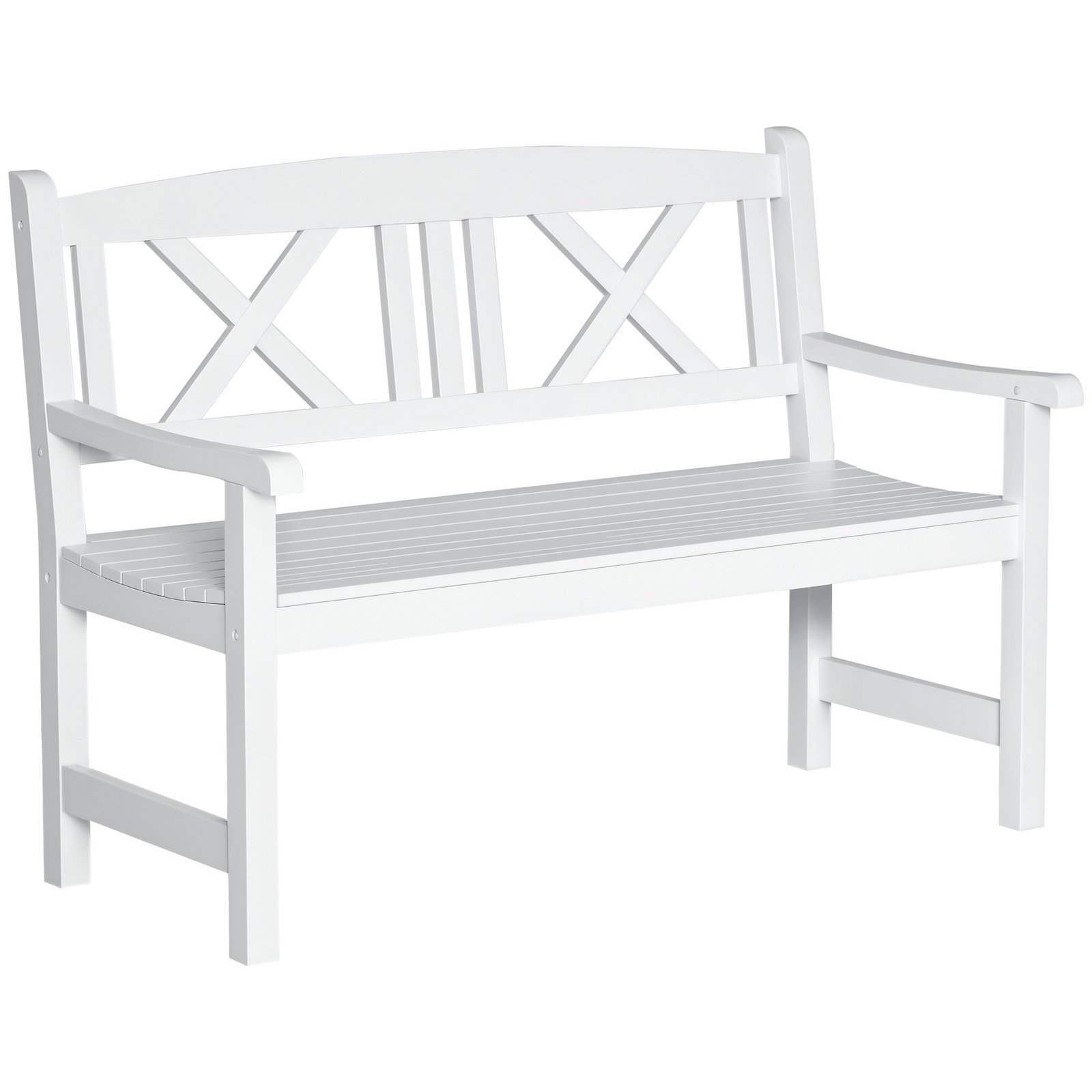 qyJa9419d9de7704b.jpg 2-Seater Wooden Garden Bench, 4FT Outdoor Patio Loveseat with Unique X-Shape Back for Yard, Lawn, Porch, White - Image 1