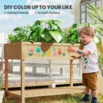 43x18x30in Raised Garden Bed with 8 Pockets and Shelf, Wooden Elevated Planter Box with Legs to Grow Herbs, Vegetables, and Flowers, Natural - Image 5