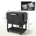 104 Quart Large Capacity Outdoor Cooler Cart, Patio Rolling Ice Chest with Bottle Opener Shelves Wheels, Black - Image 3