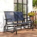 2-Person Outdoor Glider Bench, Patio Double Swing Rocking Chair Loveseat with Steel Frame, Dark Blue - Image 8