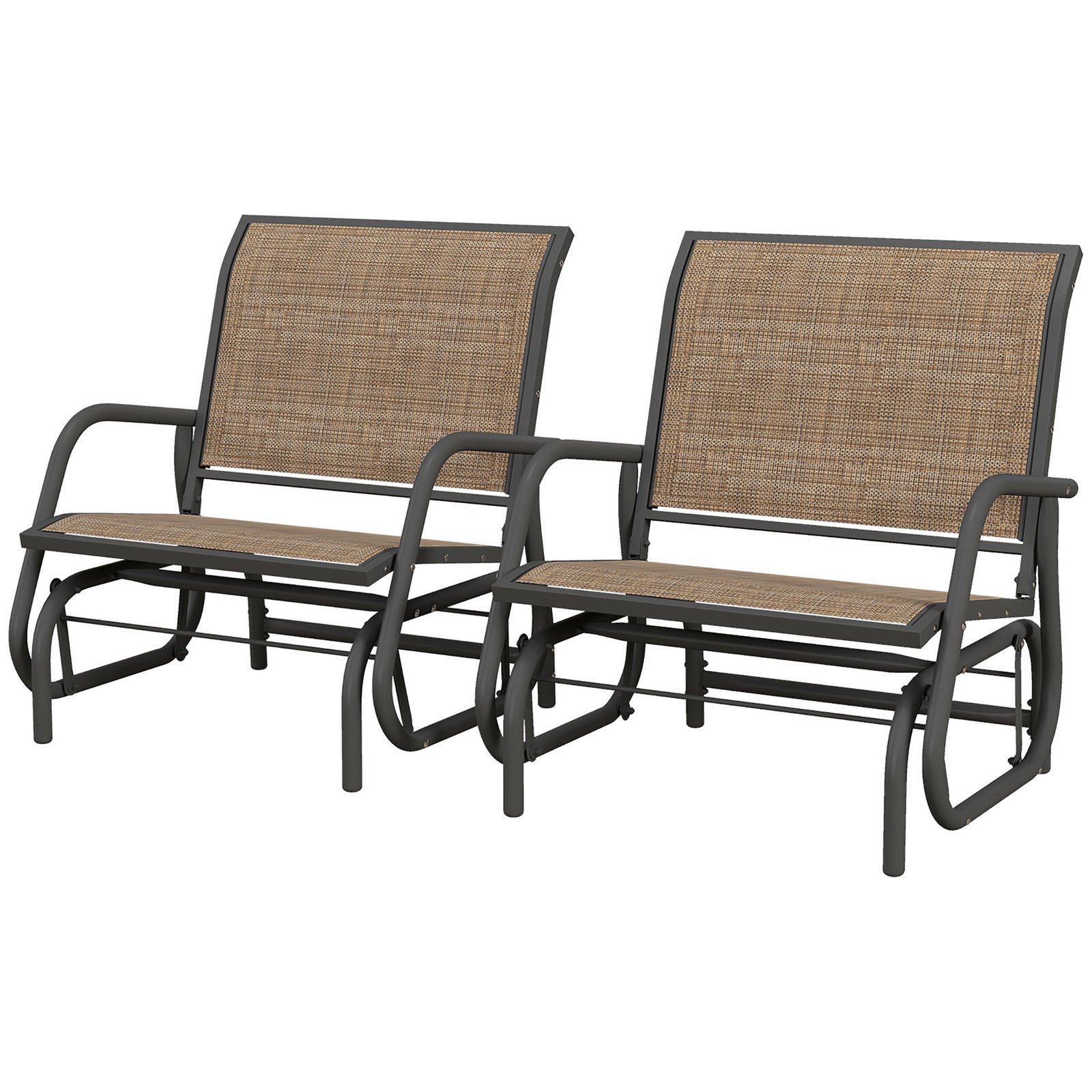 r7w48f18e2c74a3eb.jpg 2 Pieces Outdoor Glider Chair, Steel Swing Chai with Curved Armrests for Porch, Garden, Poolside, Balcony, Mixed Brown - Image 1