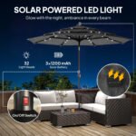 9.7 ft Outdoor Patio Umbrella with Solar LED Lights, 3 Tier Outdoor Table Umbrella with Tilt, Crank - Image 4