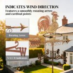 Metal Rooster Weathervane, Roof Mount Wind Direction Indicator, Outdoor Weather Vanes - Image 5