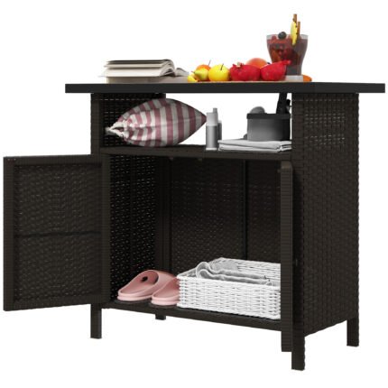 Wicker Outdoor Storage Cabinet with Two Doors and Shelf