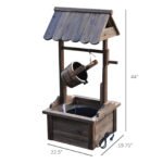 Outdoor Wooden Wishing Well Fountain with Adjustable Water Flow Rate, Rustic Waterfall Fountain, Carbonized Finish - Image 3