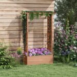 Raised Garden Bed with Trellises and Roof for Climbing Plant Vine, Hanging Flowers, 70.75" Tall Outdoor Wood Planter Box with Drainage & Filter - Image 2