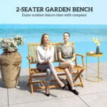2-Person Foldable Wood Outdoor Bench with Backrest and Armrests for Garden, Porch, Park, Balcony, Teak - Image 4