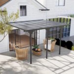 12' x 10' Outdoor Polycarbonate Pergola, Transparent UV Blocking Awning, Hardtop Deck Gazebo, Aluminum, Gray - Image 2