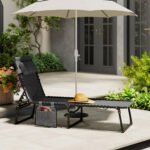Folding Chaise Lounge Chair Outdoor, Sun Tanning Chair with Side Pocket, Carrying Strap, Portable Patio Beach Lounger with 5-Position Reclining Back, Headrest for Pool, Camping, Yard, Gray - Image 8