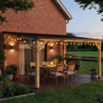 10' x 14' Wooden Gazebo, Hardtop Lean-to Gazebo Pergola with Galvanized Steel Sloped Roof, Bar Shelf, Natural Wood - Image 2