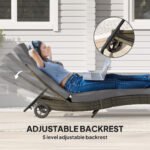 Patio Wicker Chaise Lounge Chair, Outdoor PE Rattan Sun lounger with Adjustable Backrest and 2 Wheels, Gray - Image 5