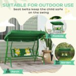 Kids Patio Swing Chair with Adjustable Canopy, Safety Belt for Patio, Garden, Poolside, Balcony, Dark Green - Image 6