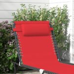 Folding Chaise Lounge Pool Chair with 4-Position Reclining Back, Pillow, Breathable Mesh & Bungee Seat, Wine Red - Image 8