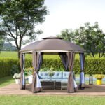 12' x 12' Round Outdoor Gazebo, Patio Dome Gazebo Canopy Shelter with Double Roof, Netting Sidewalls and Curtains, Zippered Doors, Strong Steel Frame - Image 2