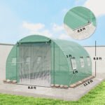 10'x11'x6' Walk-in Tunnel Greenhouse with Shelves, Mesh Door and Windows, Hoop House Greenhouse with PE Cover, Green - Image 3