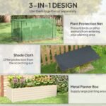 Galvanized Steel Planter Box with Crop Cage and Shade Cloth, Raised Garden Bed for Flowers, Veggies and Herbs, Beige - Image 4