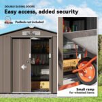 7x4 Storage Shed, Outdoor Garden Tool Shed with Foundation Kit, Vents & Sliding Doors for Backyard Patio, Brown - Image 5