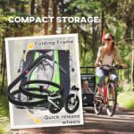 3-in-1 Bike Trailer for Kids, Running Stroller with 2 Seats, Jogging Cart with 5-Point Harness, Storage Units, Green - Image 6