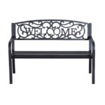 50" 2-Person Garden Bench Loveseat with Cast Iron Decorative Welcome Vines, Outdoor Patio Bench for Backyard, Porch, Entryway - Image 8