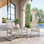 2 Pieces Outdoor Rocking Chairs, HDPE Patio Rockers with 28" High Back, Wide Armrests for Porch Backyard, White - Image 2