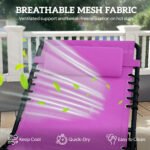 2 Folding Chaise Lounge Pool Chairs with 4-Position Reclining Back, Pillow, Breathable Mesh & Bungee Seat, Purple - Image 5