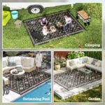 Reversible Outdoor Rug, Waterproof Plastic Straw with Carry Bag, 9' x 12', Black & Beige Rhombus - Image 5