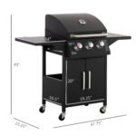 Outdoor 3 Burner Gas Grill Portable Barbecue w/ Wheels, Warming Rack, Shelves, Cabinet, Thermometer, Black - Image 3