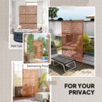 Decorative Privacy Fence Screen, Metal Outdoor Privacy Screen Climbing Plant Trellis with Stand, Rhombus Brown - Image 6
