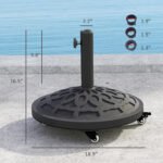 Round Patio Umbrella Base with Wheels, 46 lbs Resin Umbrella Stand Base, Heavy Duty Patio Umbrella Holder for 1.3"/1.5"/1.9" Umbrella Poles for Outdoor, Lawn, Poolside - Image 3