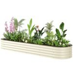7.9' x 2' x 1' Galvanized Raised Garden Bed Kit, Metal Planter Box with Safety Edging, Cream